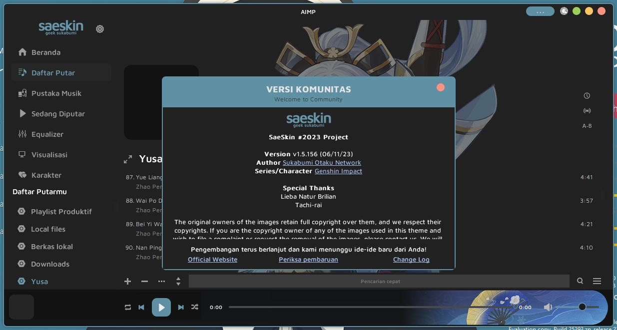 Hiasi pemutar musik AIMP dengan tema SaeSkin, tema cantik dan menawan yang dibuat oleh unit grup Smiotaku 